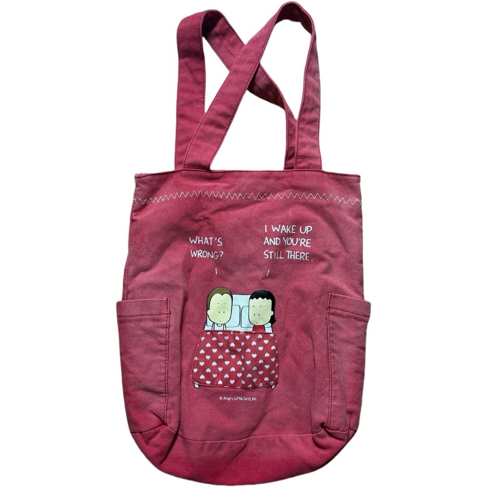 Angry little Girls! Red Hearts Tote Bag Wake UpAndYou're Still Here Whimsy 2000s